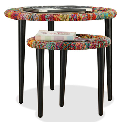 Coffee Table Set 2 Pieces Chindi Weave Details Multicolour - OLBRIT
