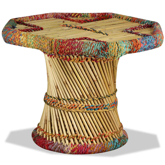 Coffee Table Bamboo with Chindi Details Multicolour - OLBRIT