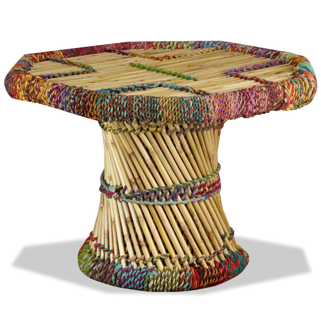 Coffee Table Bamboo with Chindi Details Multicolour - OLBRIT