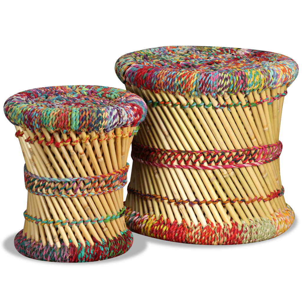 Stools with Chindi Details 2 pcs Multicolour Bamboo - OLBRIT