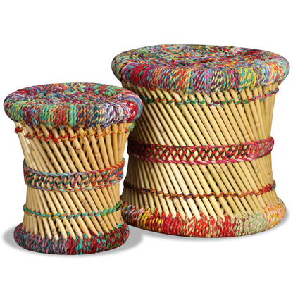 Stools with Chindi Details 2 pcs Multicolour Bamboo - OLBRIT