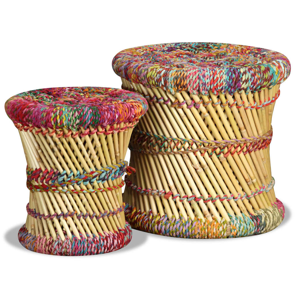 Stools with Chindi Details 2 pcs Multicolour Bamboo - OLBRIT