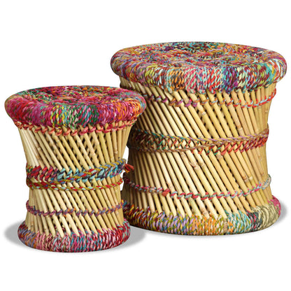 Stools with Chindi Details 2 pcs Multicolour Bamboo - OLBRIT