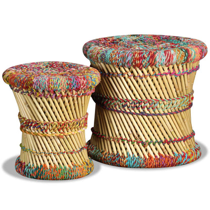 Stools with Chindi Details 2 pcs Multicolour Bamboo - OLBRIT