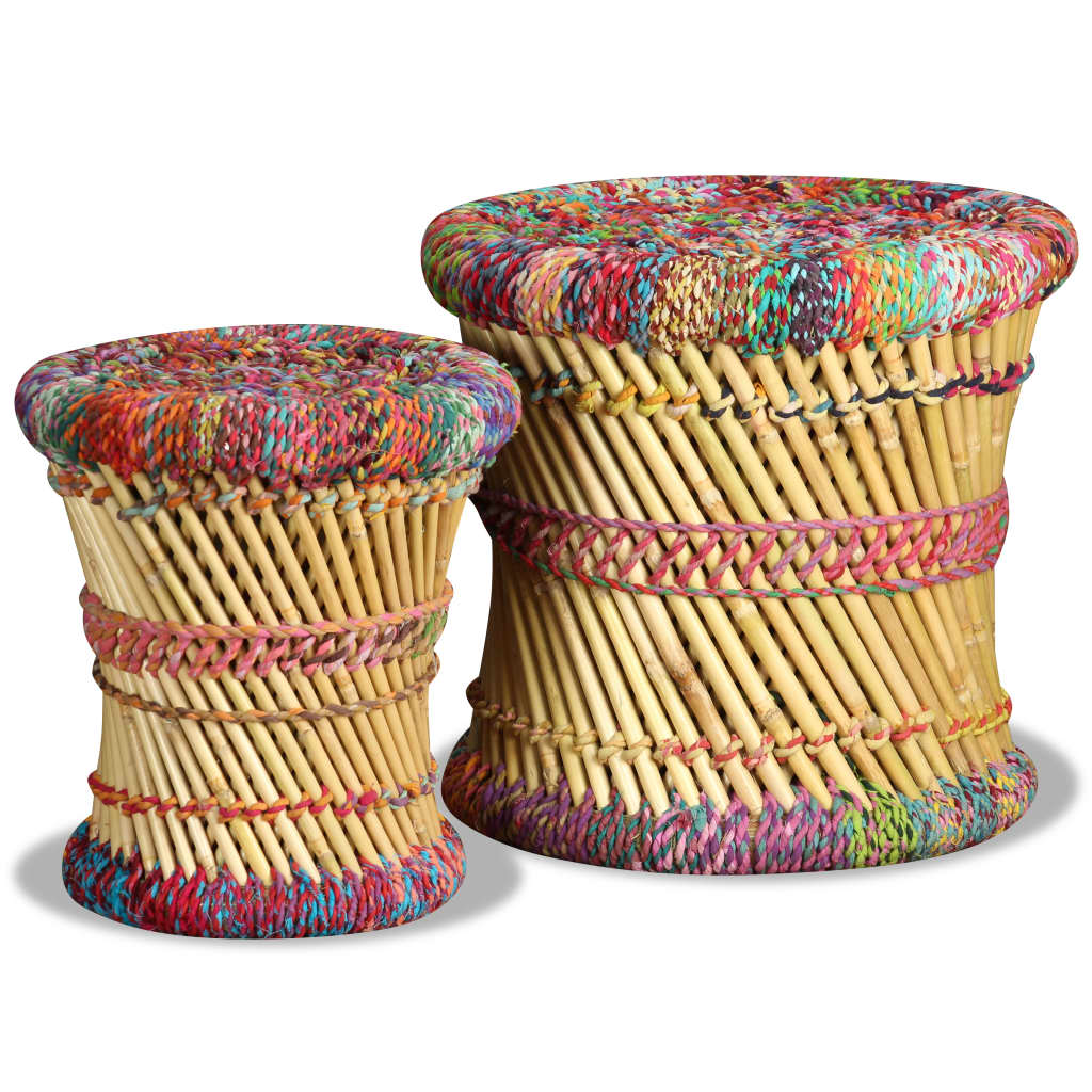 Stools with Chindi Details 2 pcs Multicolour Bamboo - OLBRIT