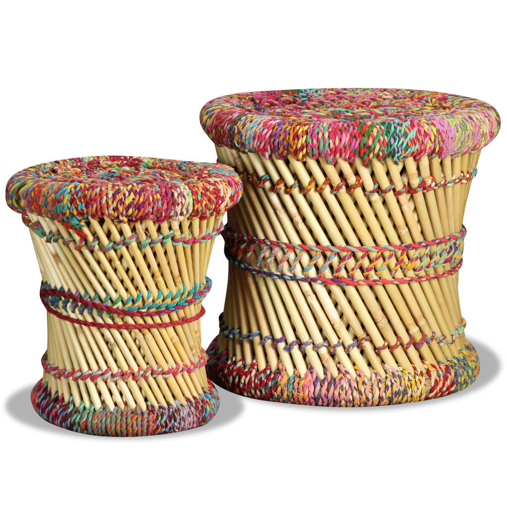 Stools with Chindi Details 2 pcs Multicolour Bamboo - OLBRIT