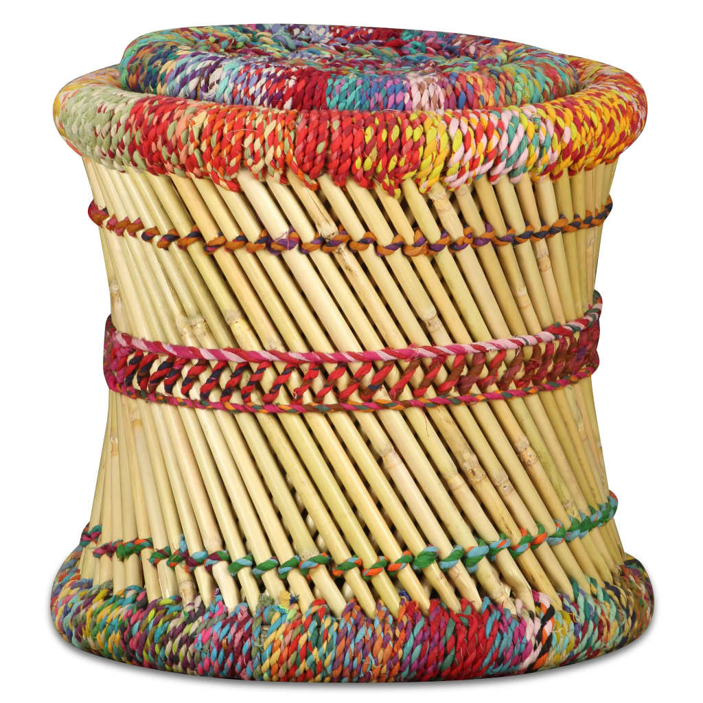 Stools with Chindi Details 2 pcs Multicolour Bamboo - OLBRIT