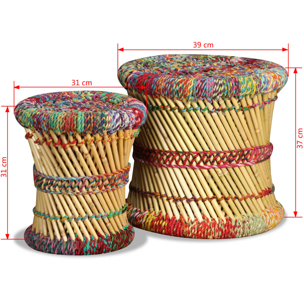 Stools with Chindi Details 2 pcs Multicolour Bamboo - OLBRIT