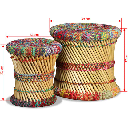 Stools with Chindi Details 2 pcs Multicolour Bamboo - OLBRIT