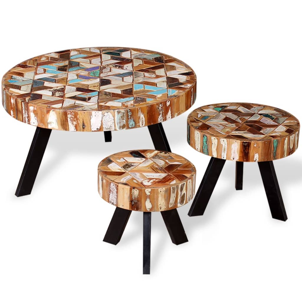 Three Piece Coffee Table Set Solid Reclaimed Wood - OLBRIT
