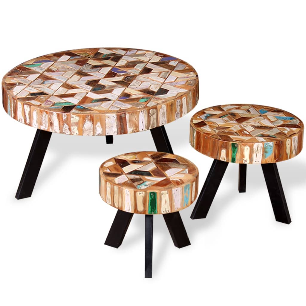 Three Piece Coffee Table Set Solid Reclaimed Wood - OLBRIT