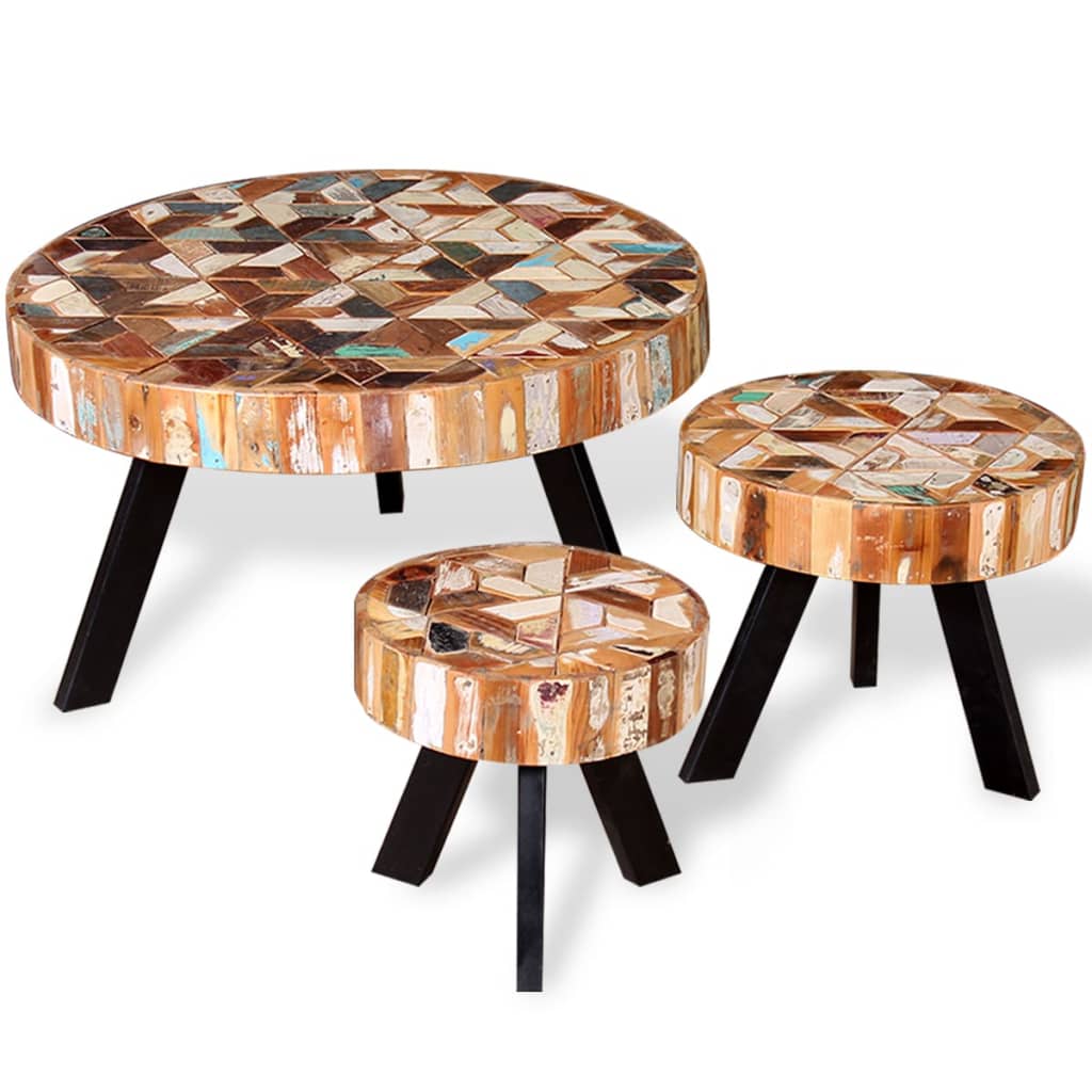 Three Piece Coffee Table Set Solid Reclaimed Wood - OLBRIT