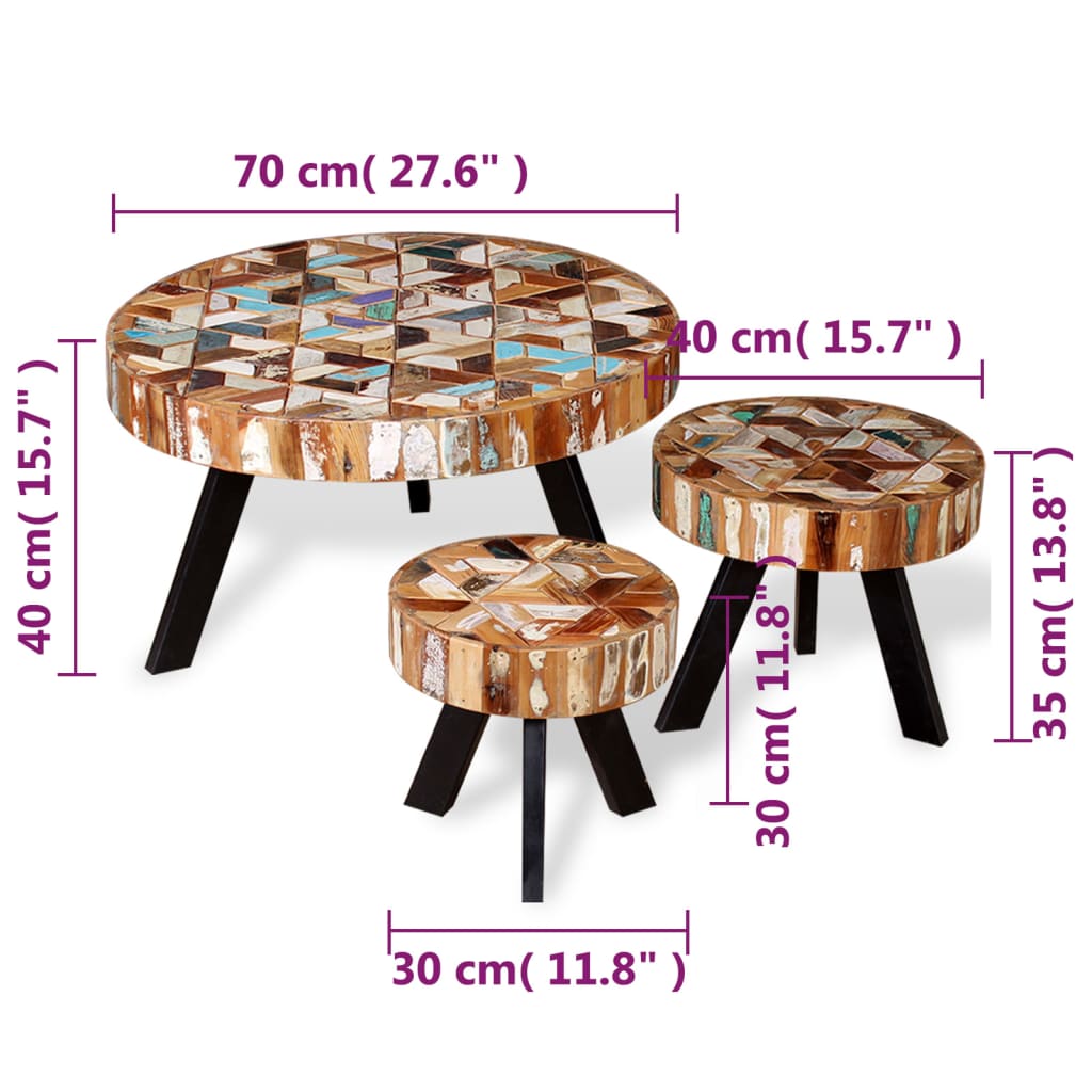 Three Piece Coffee Table Set Solid Reclaimed Wood - OLBRIT