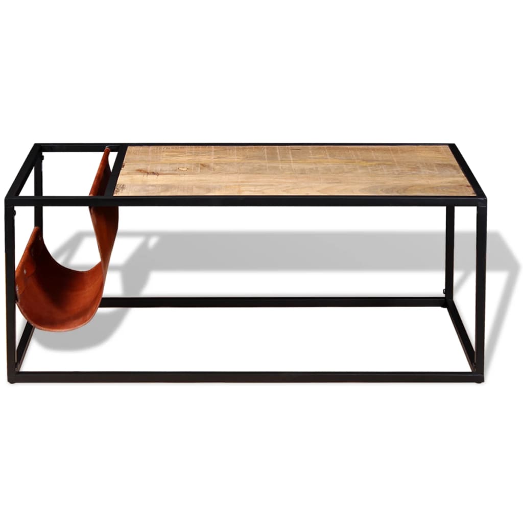 Coffee Table with Genuine Leather Magazine Holder 110x50x45 cm - OLBRIT