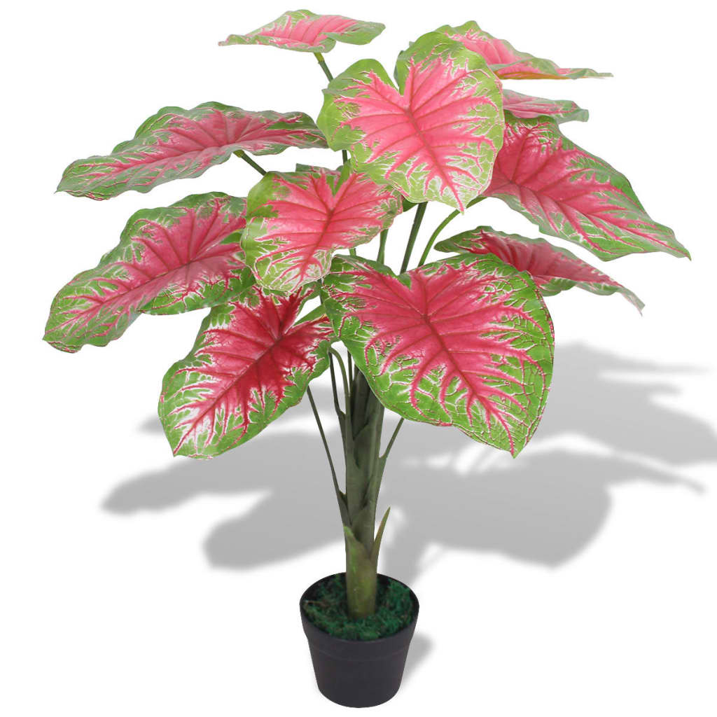 Artificial Caladium Plant with Pot 85 cm Green and Red - OLBRIT