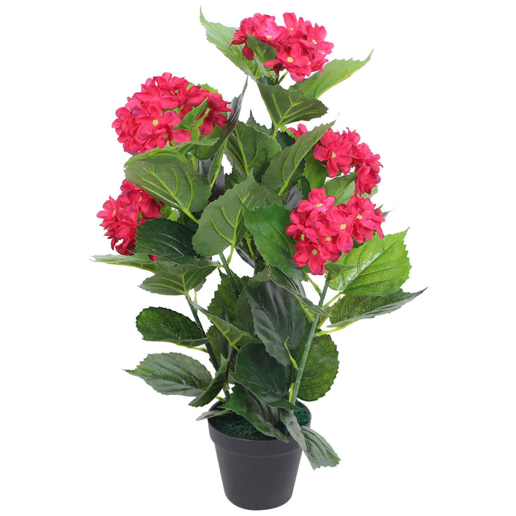 Artificial Hydrangea Plant with Pot 60 cm Red - OLBRIT