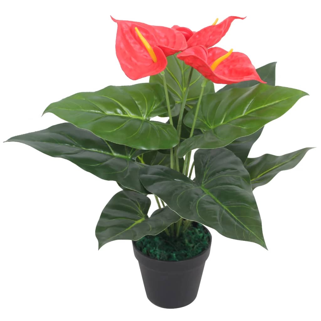Artificial Anthurium Plant with Pot 45 cm Red and Yellow - OLBRIT