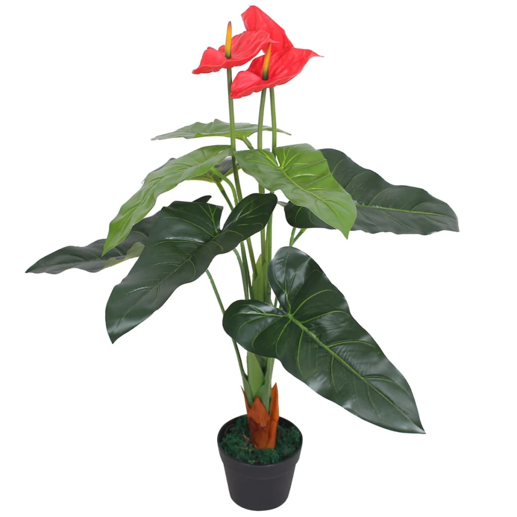 Artificial Anthurium Plant with Pot 90 cm Red and Yellow - OLBRIT