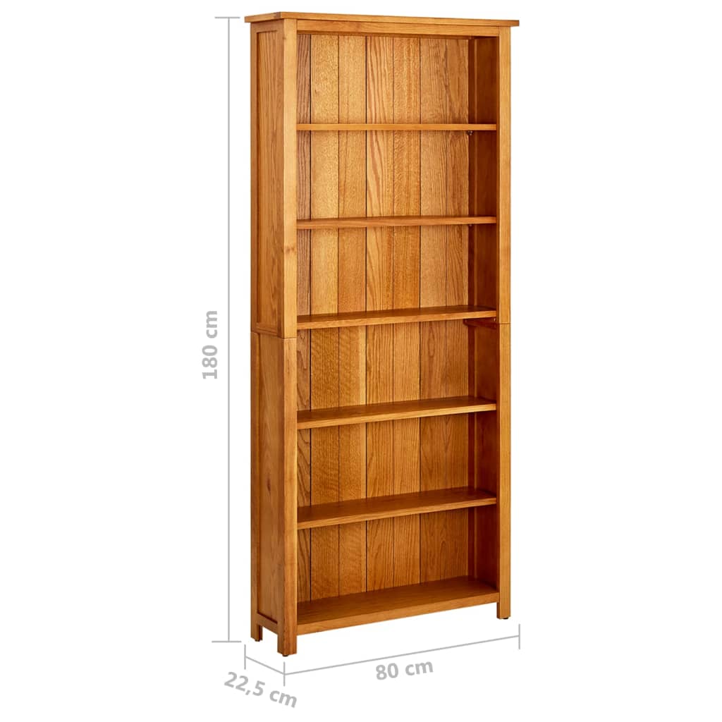 6-Tier Bookcase 80x22.5x180 cm Solid Oak Wood - OLBRIT