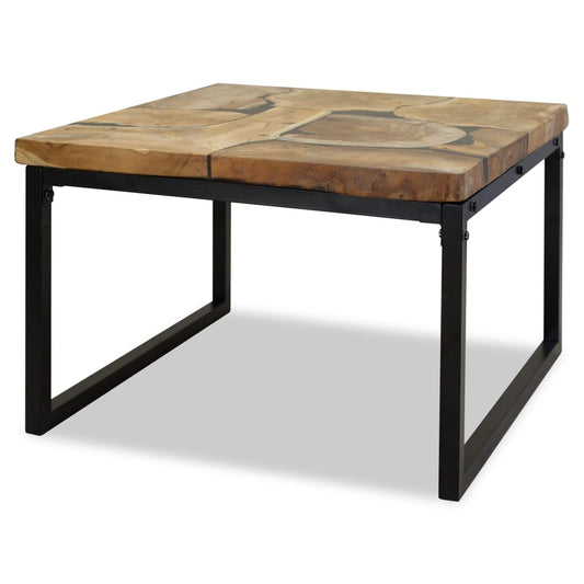 Coffee Table Teak Resin 60x60x40 cm Black and Brown - OLBRIT