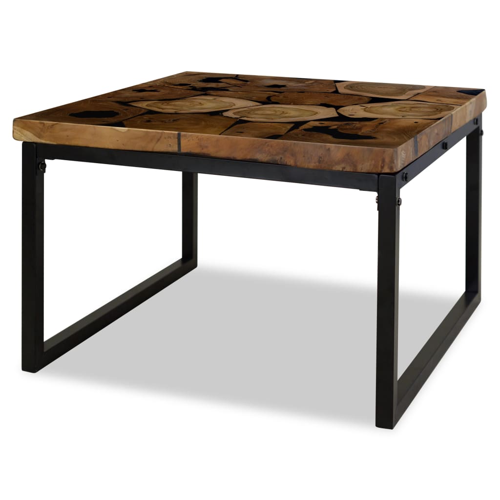 Coffee Table Teak Resin 60x60x40 cm Black and Brown - OLBRIT
