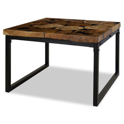 Coffee Table Teak Resin 60x60x40 cm Black and Brown - OLBRIT