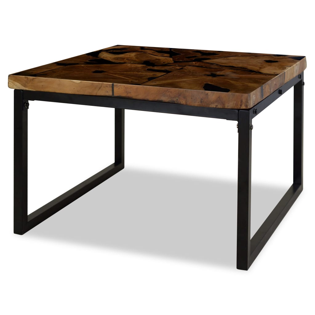Coffee Table Teak Resin 60x60x40 cm Black and Brown - OLBRIT