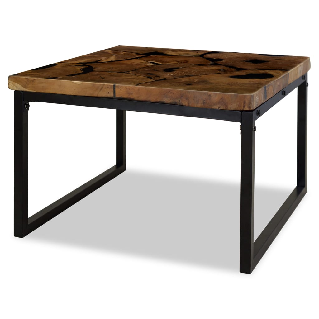 Coffee Table Teak Resin 60x60x40 cm Black and Brown - OLBRIT