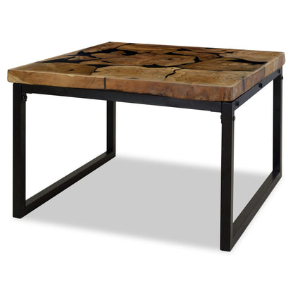 Coffee Table Teak Resin 60x60x40 cm Black and Brown - OLBRIT