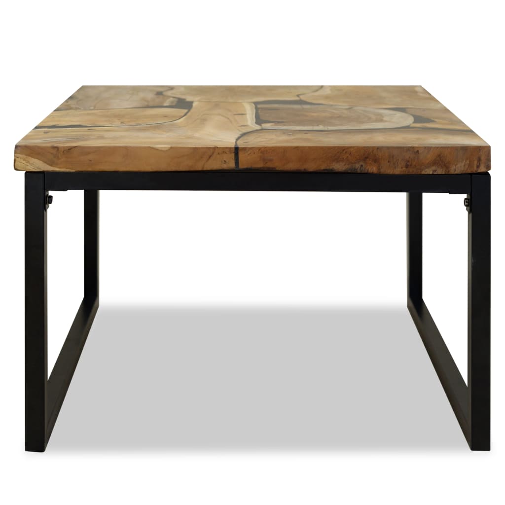 Coffee Table Teak Resin 60x60x40 cm Black and Brown - OLBRIT