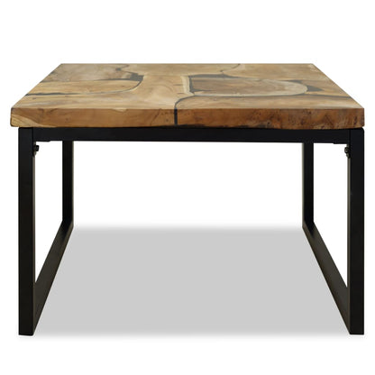 Coffee Table Teak Resin 60x60x40 cm Black and Brown - OLBRIT