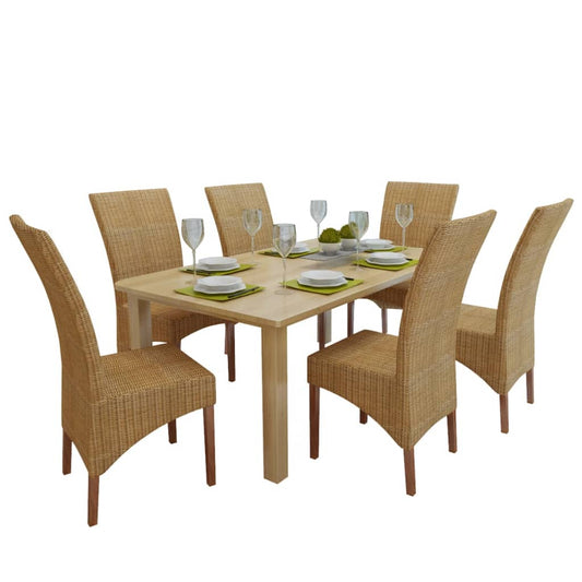 Dining Chairs 6 pcs Brown Natural Rattan - OLBRIT