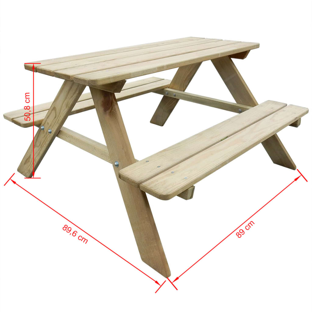 Kid's Picnic Table 89 x 89.6 x 50.8 cm Pinewood - OLBRIT