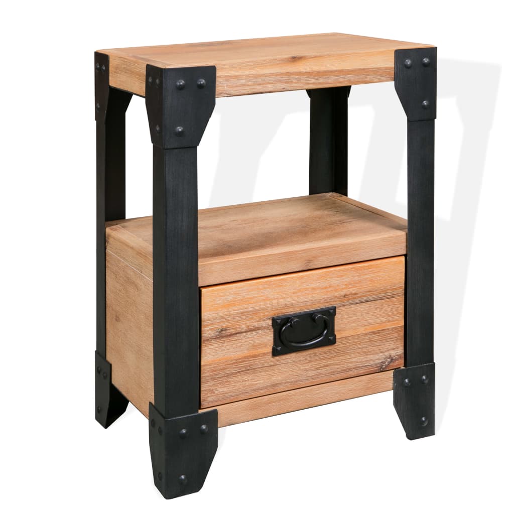 Nightstand Solid Acacia Wood Steel 40x30x54 cm - OLBRIT
