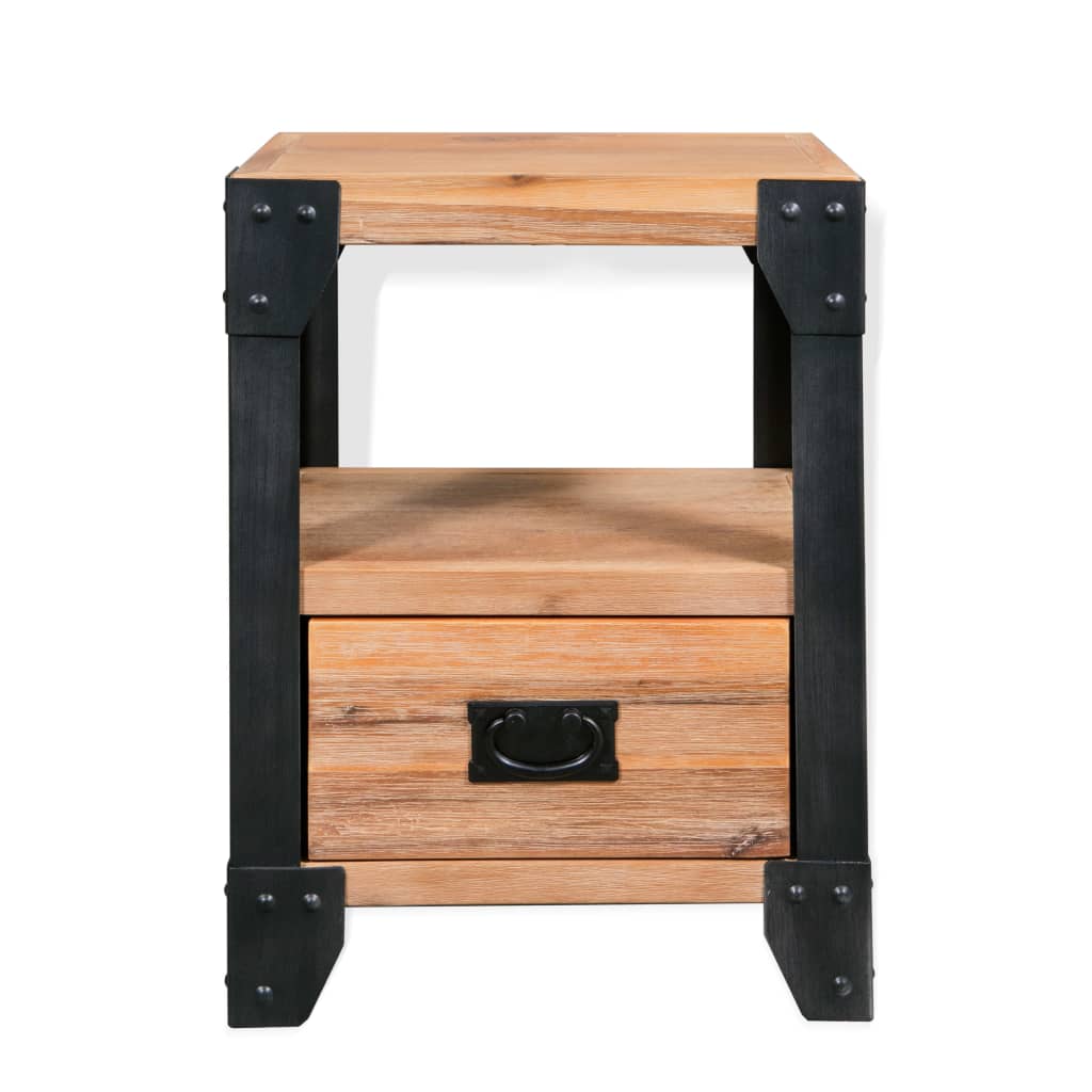 Nightstand Solid Acacia Wood Steel 40x30x54 cm - OLBRIT