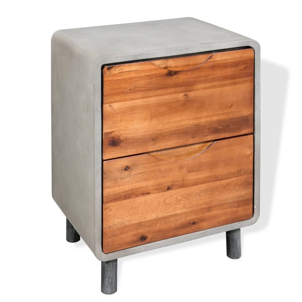 Nightstand Concrete Solid Acacia Wood 40x30x50 cm - OLBRIT