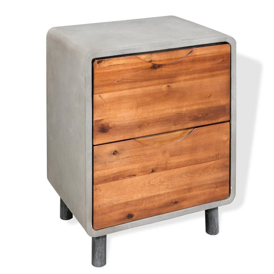 Nightstand Concrete Solid Acacia Wood 40x30x50 cm - OLBRIT