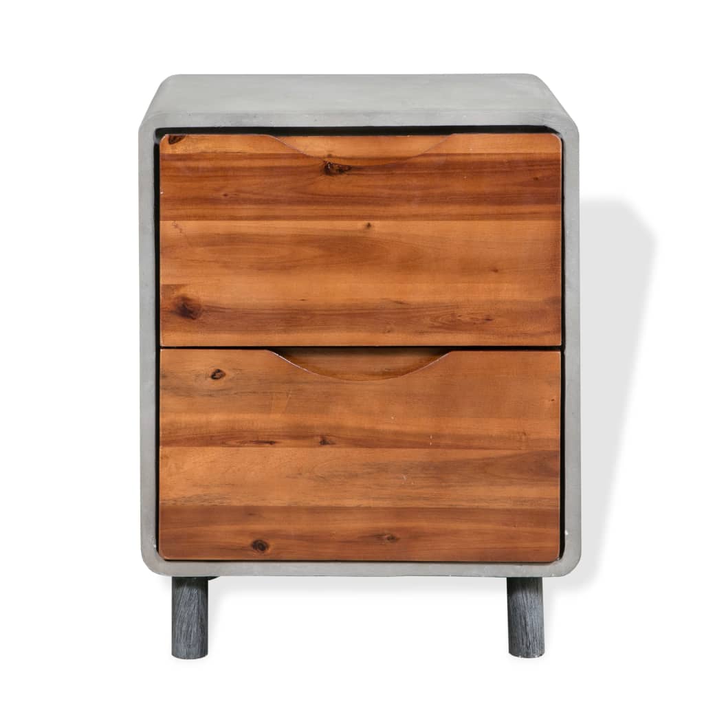 Nightstand Concrete Solid Acacia Wood 40x30x50 cm - OLBRIT