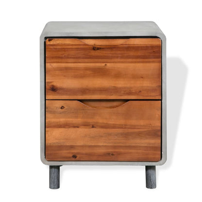 Nightstand Concrete Solid Acacia Wood 40x30x50 cm - OLBRIT