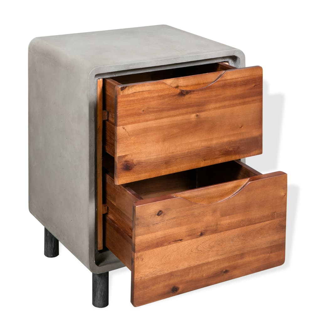 Nightstand Concrete Solid Acacia Wood 40x30x50 cm - OLBRIT