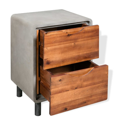 Nightstand Concrete Solid Acacia Wood 40x30x50 cm - OLBRIT