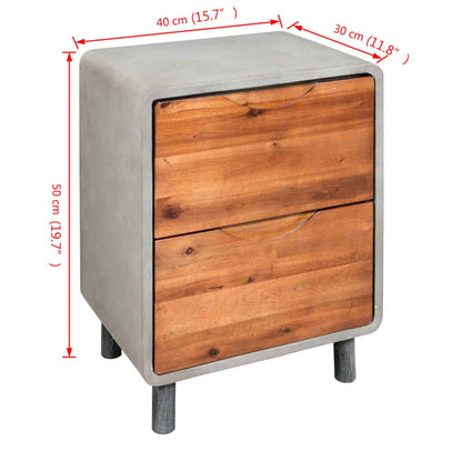 Nightstand Concrete Solid Acacia Wood 40x30x50 cm - OLBRIT
