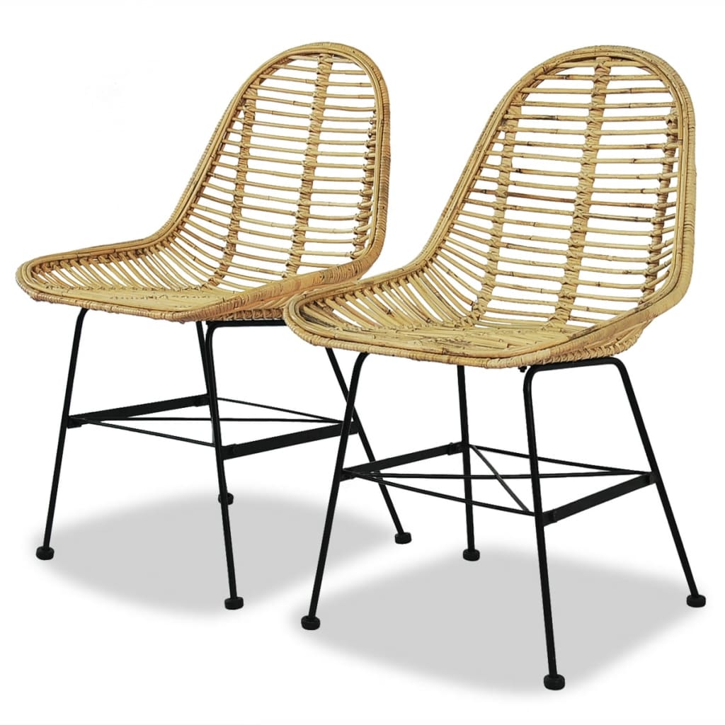 vidaXL Dining Chairs 2 pcs Natural Rattan - OLBRIT