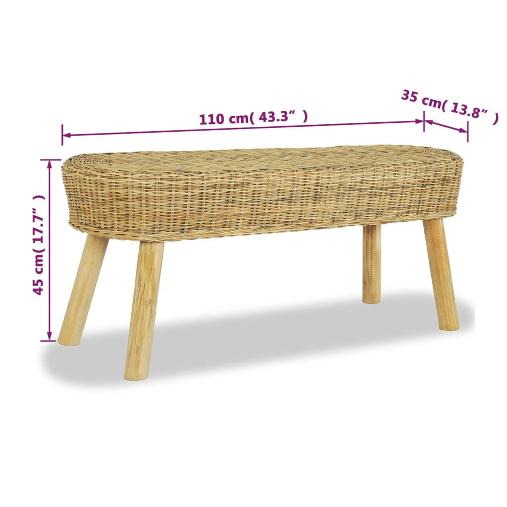 Hall Bench 110x35x45 cm Natural Rattan - OLBRIT