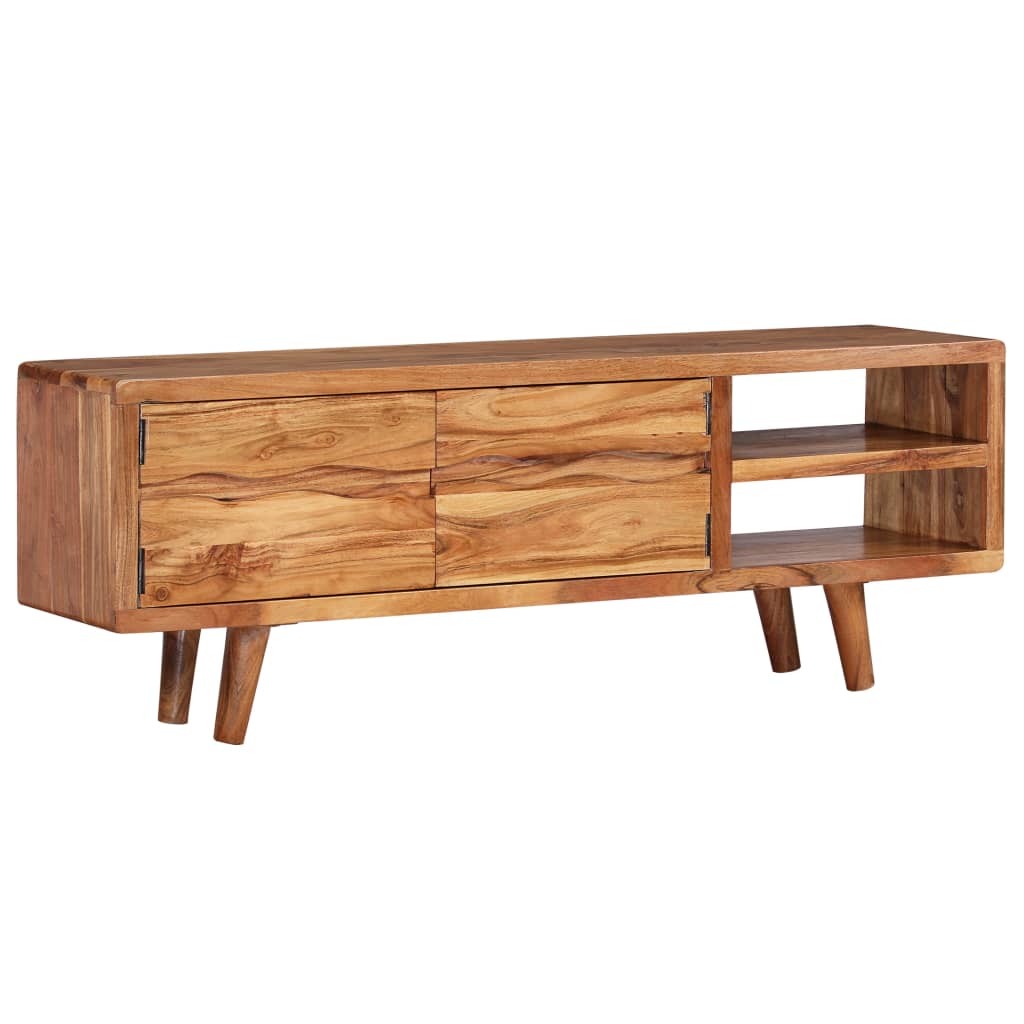 TV Cabinet Solid Acacia Wood with Carved Doors 117x30x40 cm - OLBRIT