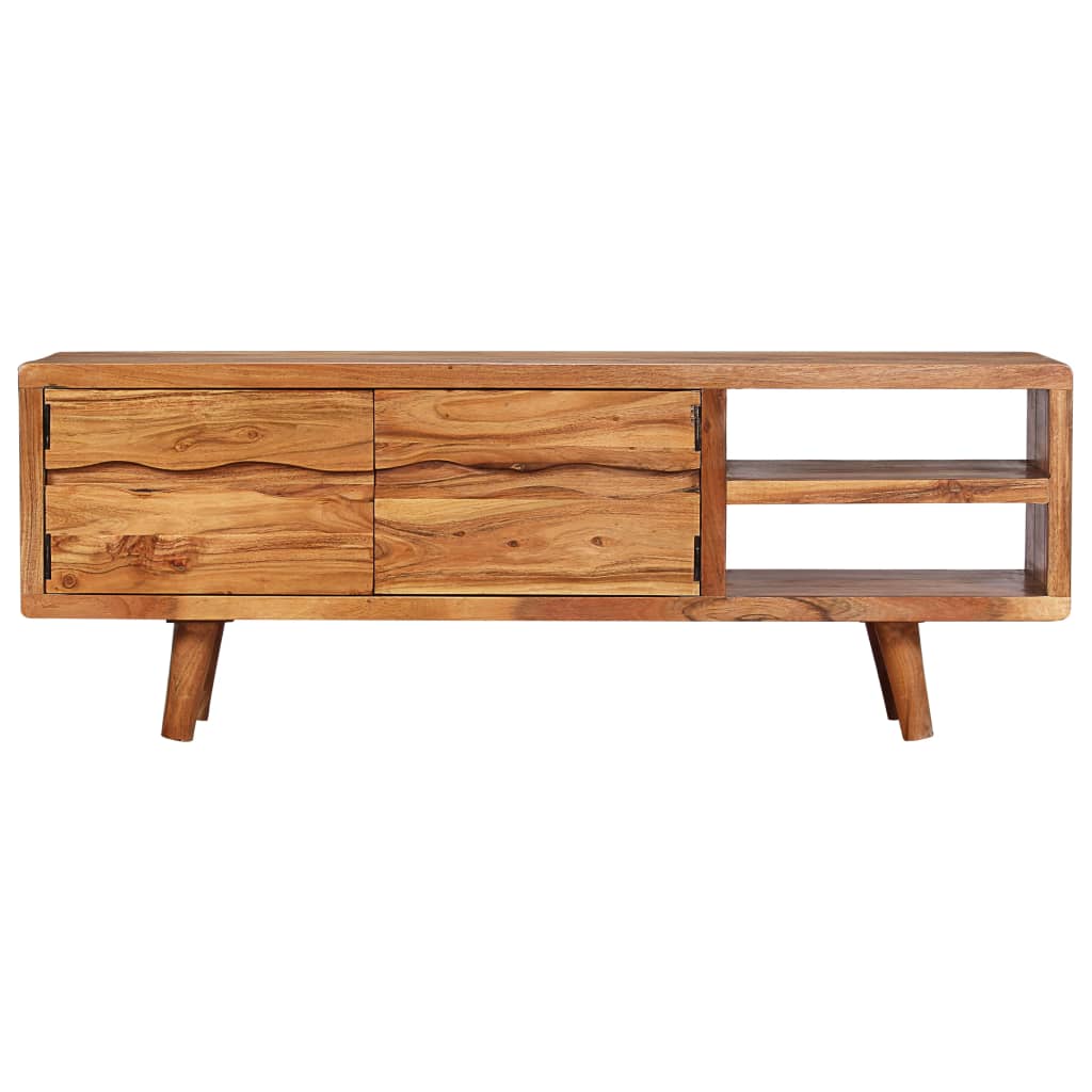 TV Cabinet Solid Acacia Wood with Carved Doors 117x30x40 cm - OLBRIT