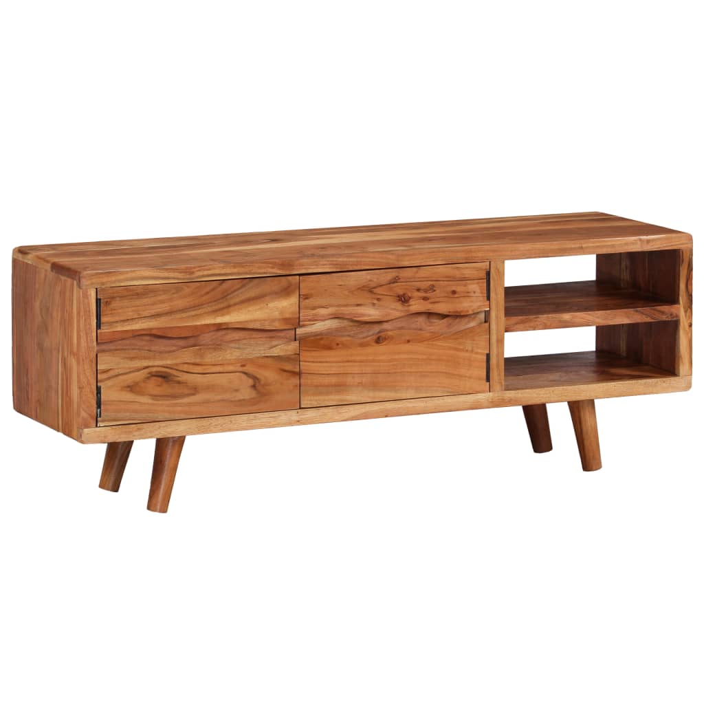 TV Cabinet Solid Acacia Wood with Carved Doors 117x30x40 cm - OLBRIT