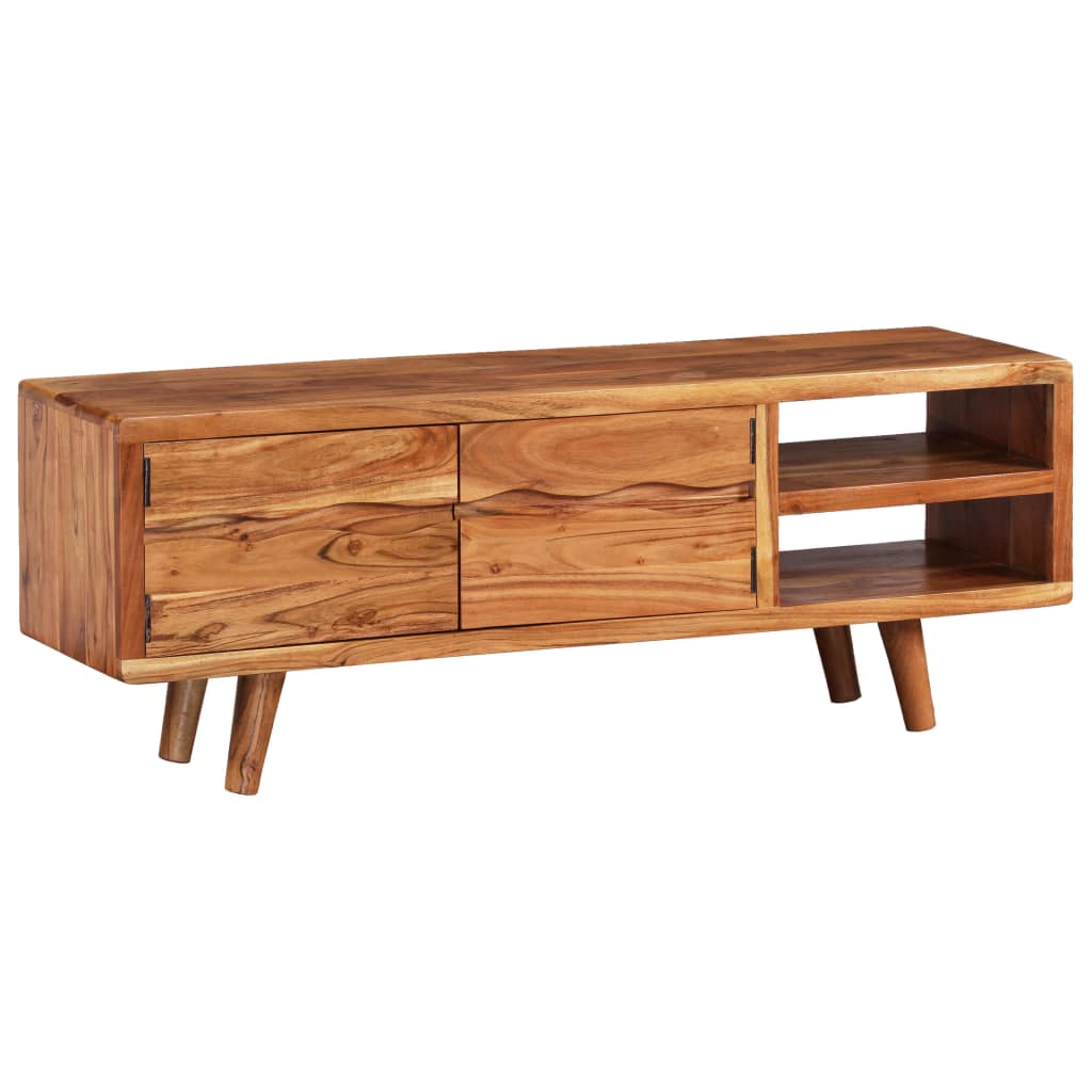 TV Cabinet Solid Acacia Wood with Carved Doors 117x30x40 cm - OLBRIT