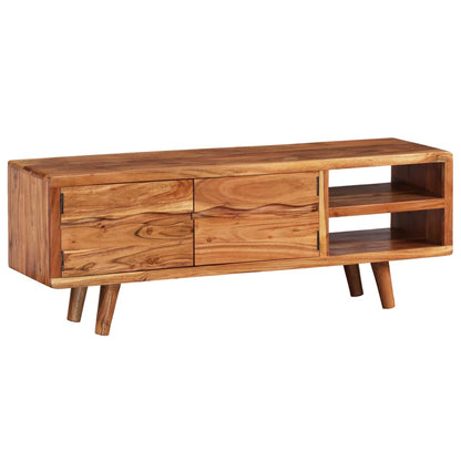 TV Cabinet Solid Acacia Wood with Carved Doors 117x30x40 cm - OLBRIT