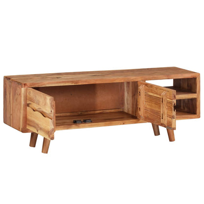 TV Cabinet Solid Acacia Wood with Carved Doors 117x30x40 cm - OLBRIT